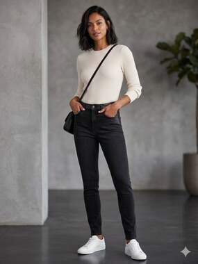 Abercrombie & Fitch High Rise The Super Skinny Ankle Jeans with Vegan Leather Tr